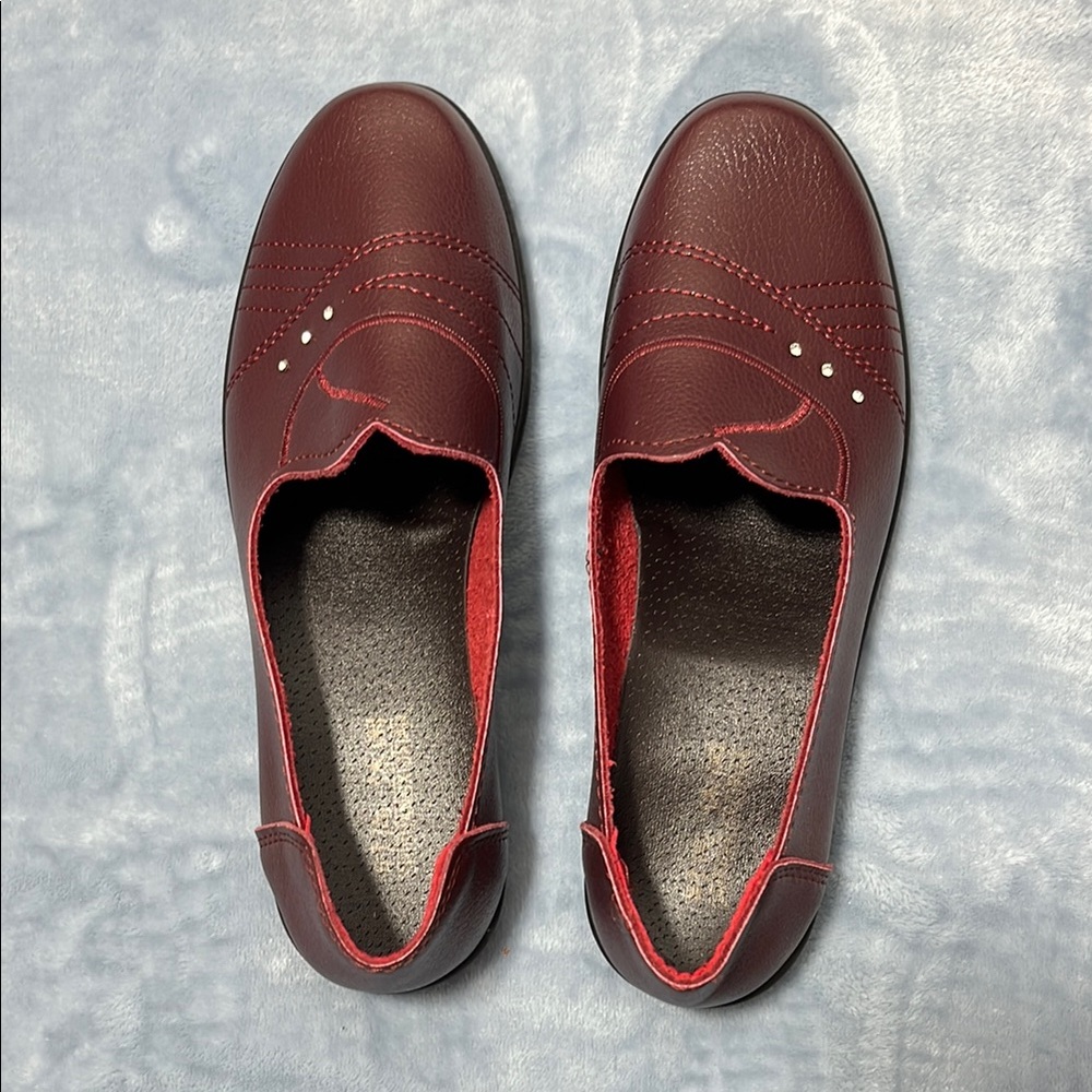 Burgundy Loafers with Stud Detail Women's